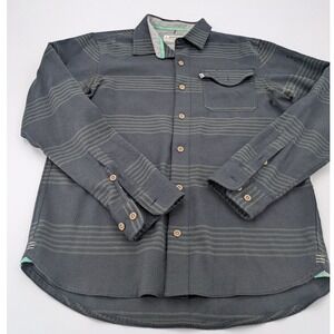 Jetty Striped Black Gray Button-Up Shirt Men's Medium Long Sleeve Casual Cotton